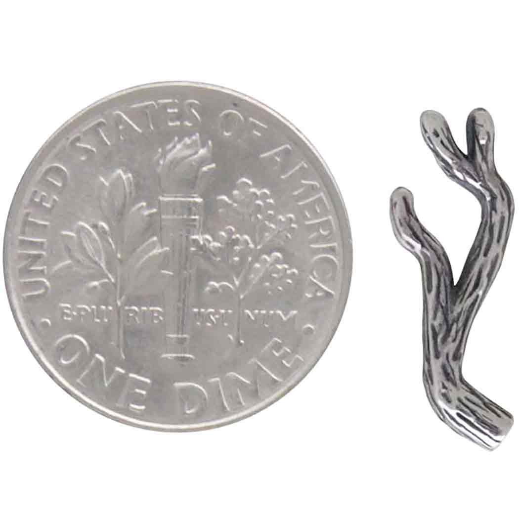 Sterling Silver Textured Branch Solderable Charm 17x6mm
