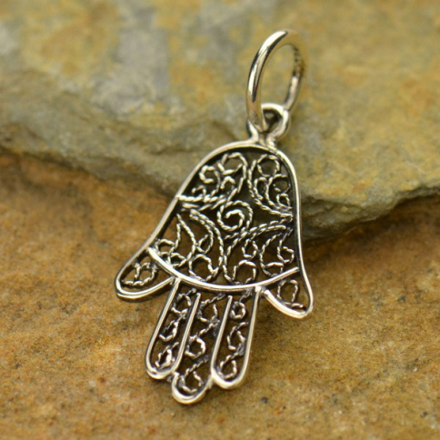 Hamsa symbol against evel eye metal pendant made of antique bronze with patina 42mmx28mm