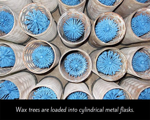 Wax trees in metal flasks