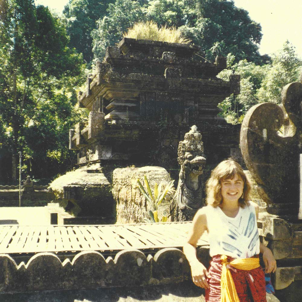 Nina in Bali in front of Shrine