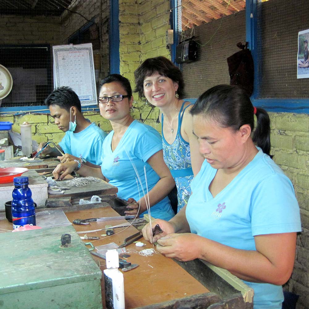 Nina with Silversmiths in Bali