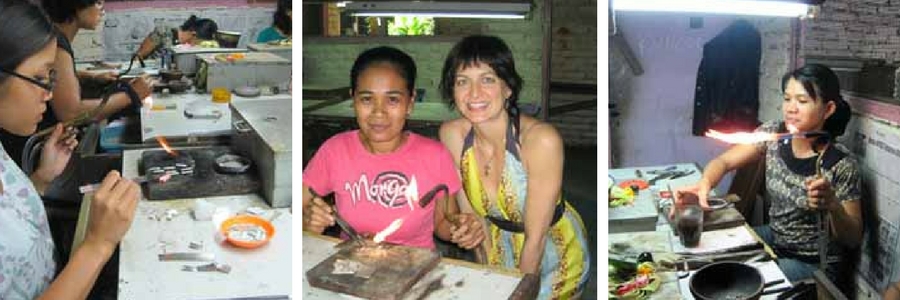 Nina with Silversmiths in Bali Production Facility