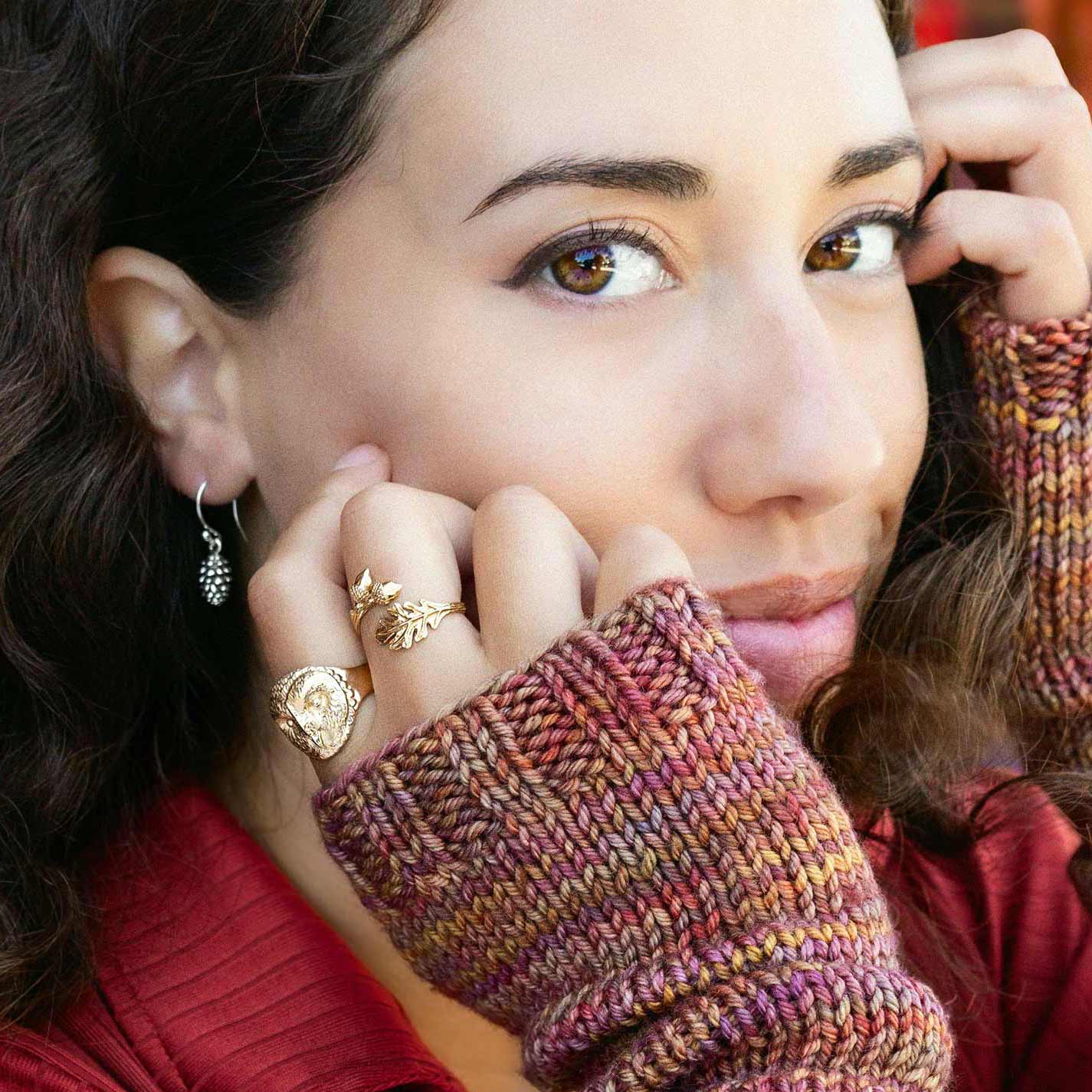 Woman wearing fall jewelry