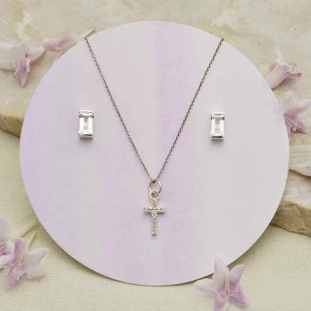 Lavender Cross Necklace and Earrings