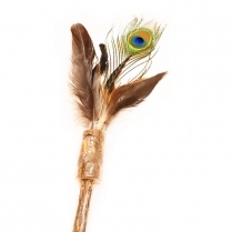 DEFINE Planet Cat Peacock Feather on Silver Vine Wand