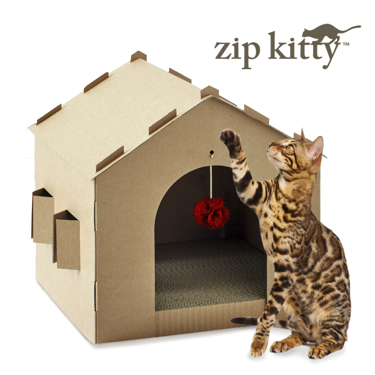 ZIP Kitty Cat Scratcher House with Toy & Cat Nip