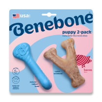 BENEBONE Puppy 2-Pack Rubber Bone/Wishbone Bacon TINY