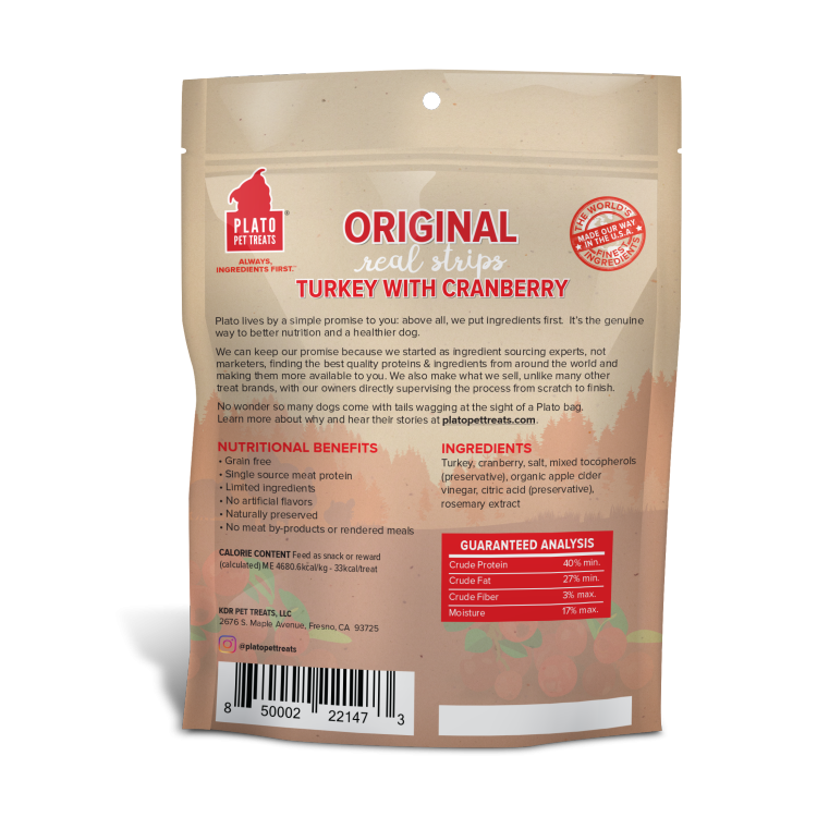 PLATO Original Strips GF Turkey & Cranberry 6oz/170g
