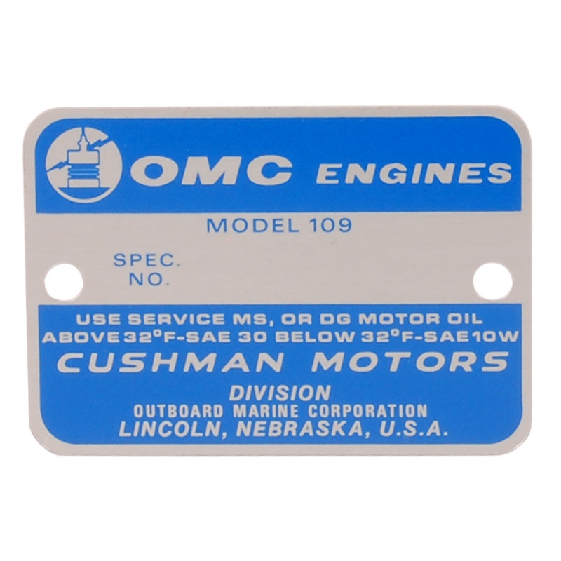 Engine Nameplate OMC for 196465 Cushman Motor Scooters Dennis