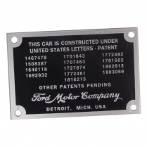Patent Data Plate with drive screws - 1932-34 Ford Truck, 1932-34 Ford Car  