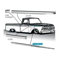 Hood Side Molding with clip - 1965-66 Ford Truck    