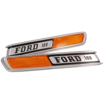 Hood Side Emblems - "FORD 100" - 1968-72 Ford Truck