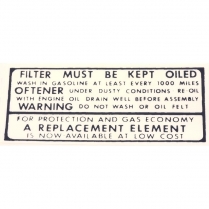 Decal - Air Cleaner Service Instructions - 1939-41 Ford Truck, 1939-41 Ford Car  