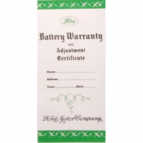 Battery Warning Certificate - 1939-47 Ford Truck, 1939-53 Ford Car  