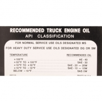 Decal - Glove Box - Engine Oil - 1957-66 Ford Truck    