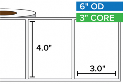 Rectangular Labels, High Gloss BOPP 4"x 3", 3" Core, 6" Diam