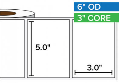 Rectangular Labels, High Gloss BOPP 5"x3", 3" Core, 6" Diam.