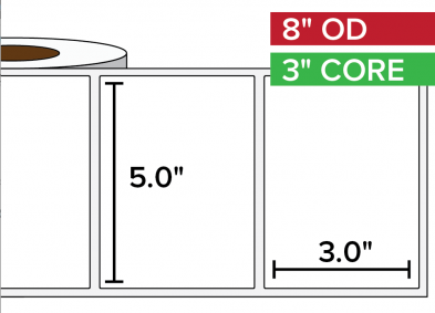 Rectangular Labels, High Gloss White 5"x3", 3" Core, 8" Diam