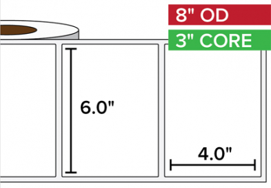 Rectangular Labels, High Gloss White 6"x4", 3" Core, 8" Diam