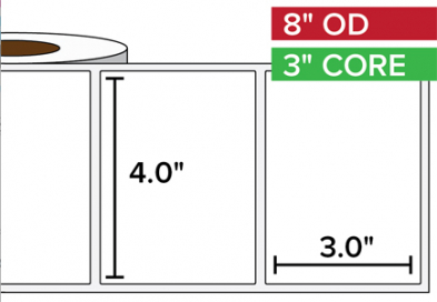 Rectangular Labels, Matte White  4"x 3", 3" Core, 8" Diam.
