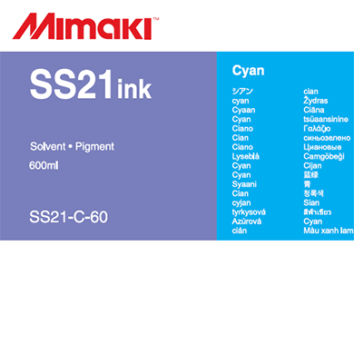 Cyan SS21 600cc Mimaki Ink Cartridge Label