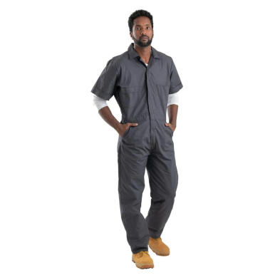 Poplin Short Sleeve Coverall 5.5 oz. 65% Poly/35% Cotton - On Model - Charcoal - Front