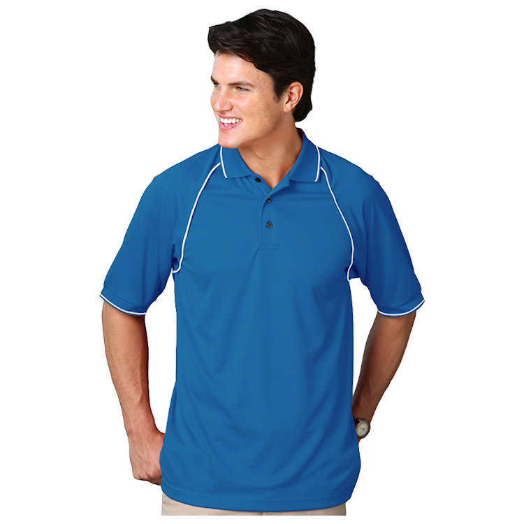 Blue Generation Men's Wicking Contrast Piping Short Sleeve Polo
