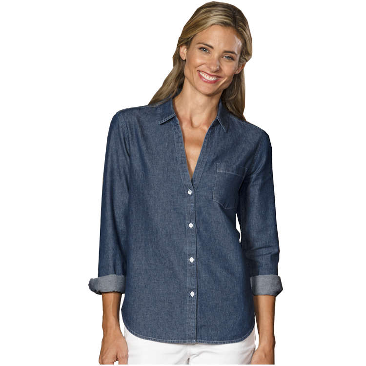 Motive Denim|women's Autumn Cotton Denim Shirt - Solid Blue, Turn-down  Collar, Pockets