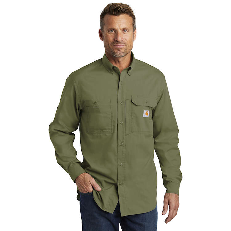 Carhartt Force Ridgefield Solid Long Sleeve Shirt, Men&s Burnt Olive
