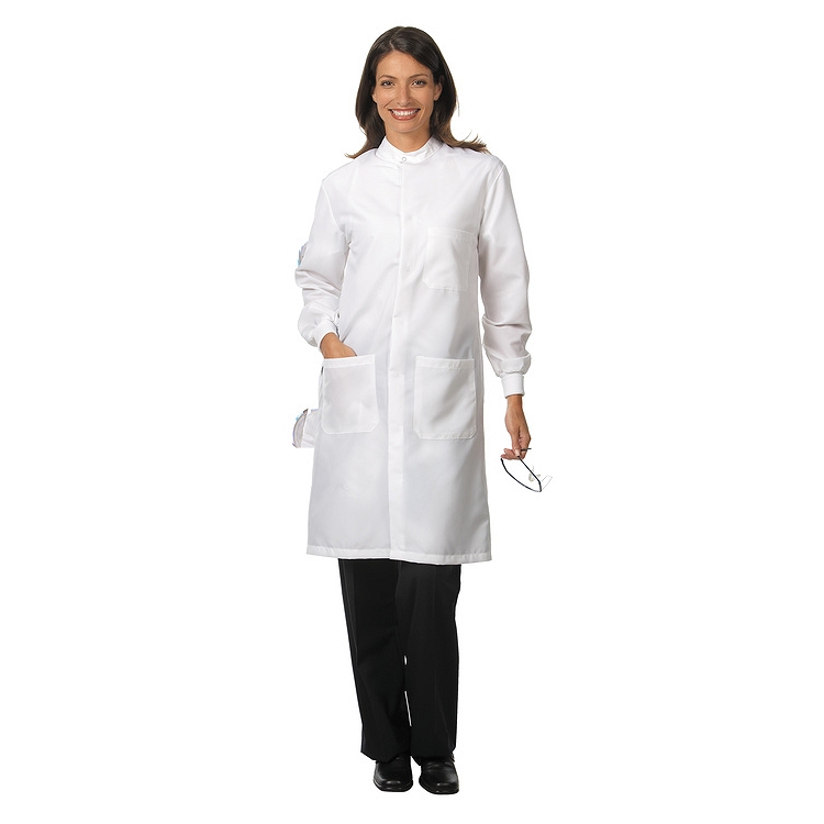 Worklon Work-Stat Lapel Collar Lab Jacket ESD Lab Wear-Knit Cuffs in White, Size X-Large