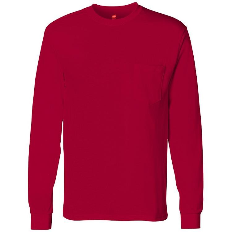 Hanes Tagless 6.0 oz. Long Sleeve T-Shirt with Pocket