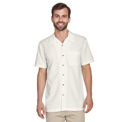 Men's Barbados Textured Camp Shirt - On Model - Creme - Front