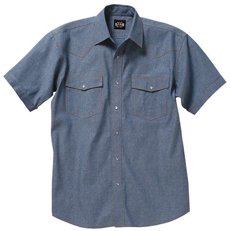 Key Pre-Washed Chambray Western Shirt, Short Sleeve