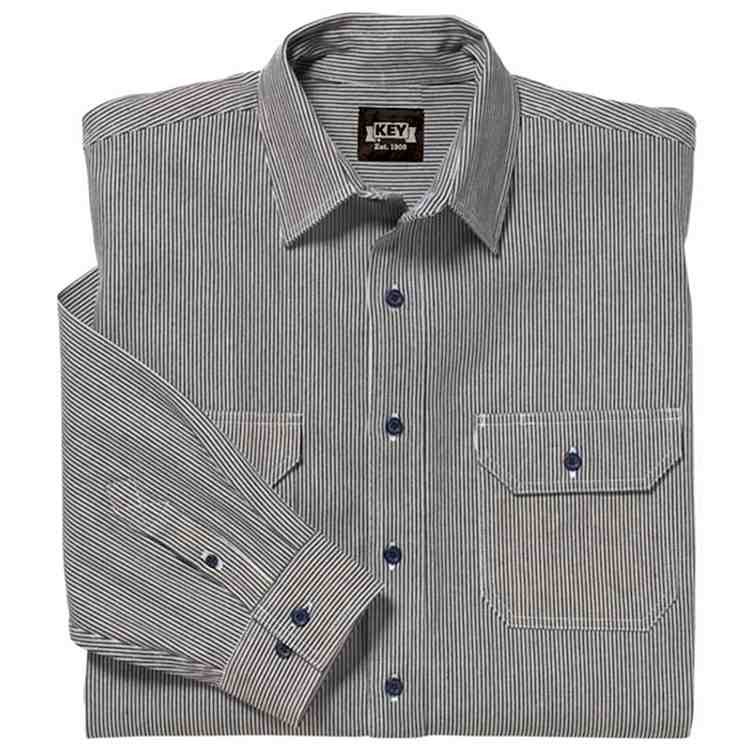 Key Apparel Mens Long Sleeve Zip Front Hickory Stripe Logger Shirt