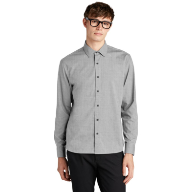 Men's Long Sleeve Stretch Woven Shirt - On Model - Gusty Grey End On End - Front