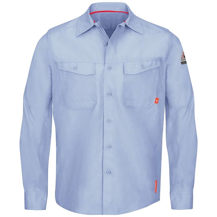 Bulwark Size 2X Extra Long Light Blue Cotton Excel FR ComforTouch Flame Resistant Shirt With Button Closure 