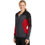 Sport-Tek Ladies' Tech Fleece Colorblock Full-Zip Hooded Jacket - On Model - Black-Graphite Heather-Red - Three Quarter