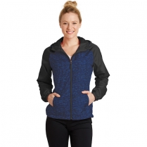 Sport-Tek® Ladies' Heather Colorblock Raglan Hooded Wind Jacket