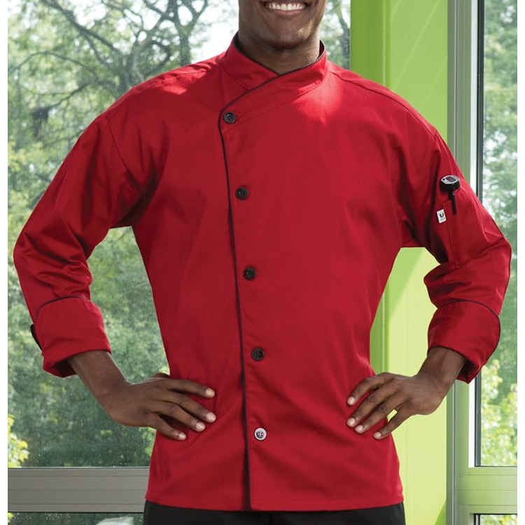 chef coat black with red piping