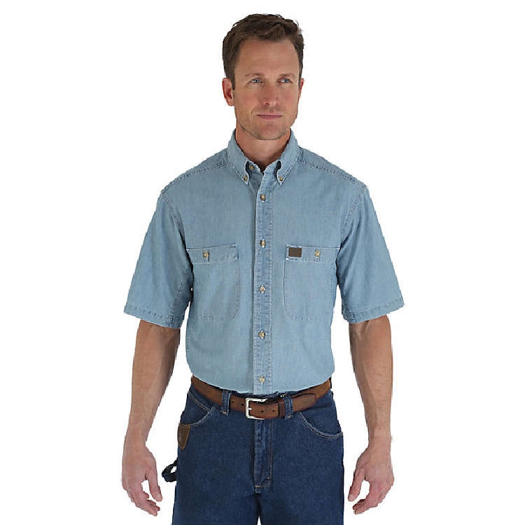 Wrangler Riggs Workwear Rugged Wear Chambray Short Sleeve Basic Shirt