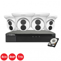 Cymbol 4CH IP Kit w/ 4 x 4MP White Turret Cameras and 4CH 1TB NVR
