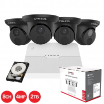 Cymbol 8CH IP Box Kit w/ 4 x 4MP Black Turret Cameras and 8CH 2TB NVR Lite