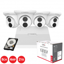 Cymbol 8CH IP Box Kit w/ 4 x 4MP White Turret Cameras and 8CH 2TB NVR Lite