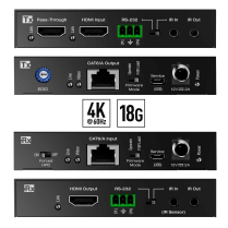 Key Digital 4K 18G HDMI over 70m (230ft) CAT5e/6 Tx-Rx Extender Set with Power over CAT, HDMI Passthrough, IR, RS-232