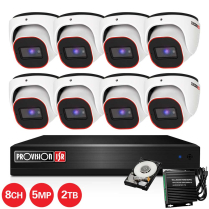 Provision-ISR kit de 8 canaux AHD avec 8 caméras tourelles blanches et de 5 MP, 1 DVR à 8 canaux et 1 disque dur de 2 TB