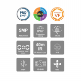 Provision-ISR caméra analogique en forme de tourelle, 4-en-1, de 5 MP, avec IR de 40M et objectif à focale variable motorisée entre 2.8 et 12 mm – grise