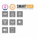 Provision-ISR caméra IP de dissuasion active et en forme de canon, série Smart Sight, de 4 MP, avec IR de 40M et objectif à focale variable motorisée entre 2.8 et 12 mm – blanche