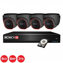 Provision-ISR kit de 8 canaux IP avec 4 caméras tourelles grise et de 8 MP, 1 NVR à 8 canaux et 1 disque dur de 2 TB