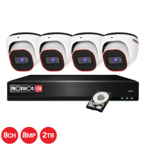 Provision-ISR kit de 8 canaux IP avec 4 caméras tourelles blanches et de 8 MP, 1 NVR à 8 canaux et 1 disque dur de 2 TB