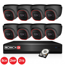 Provision-ISR kit de 8 canaux IP avec 8 caméras tourelles grises et de 2 MP, 1 NVR à 4 canaux et 1 disque dur de 2 TB